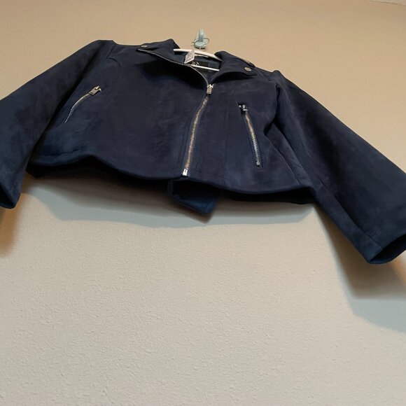 New York and Company, OVERSIZED Size XS (Fits Larger) Blue Faux-Suede Moto - Picture 13 of 13